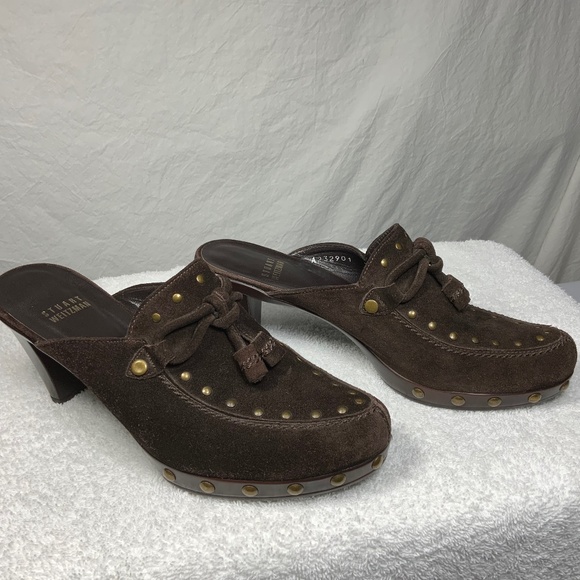 Stuart Weitzman Shoes - Stuart Weitzman Brown Studded Slip On Mules - 6.5